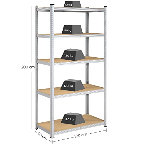 Reol til værksted & garage – 2 x stålreoler med 600 kg kapacitet, 50 x 100 x 200 cm, sølvfarvet