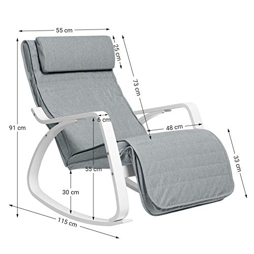 Gyngestol Birketræ, Afslapningsstol, Betræk i Imiteret Linned, Maksimal Belastning 150 kg, Lysegrå