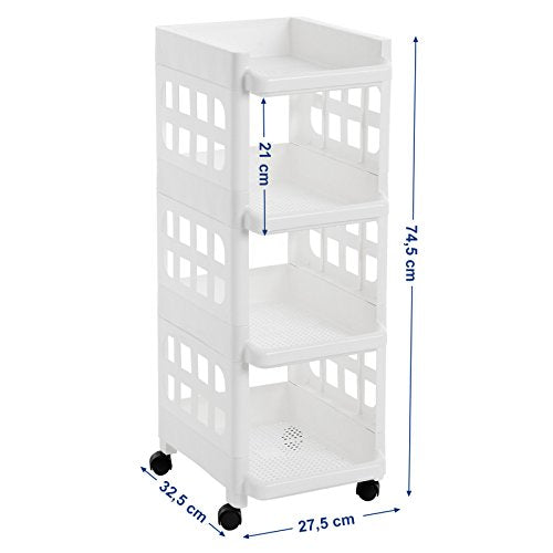 Rullevogn / opbevaringsvogn med hjul, hvid, plastmateriale