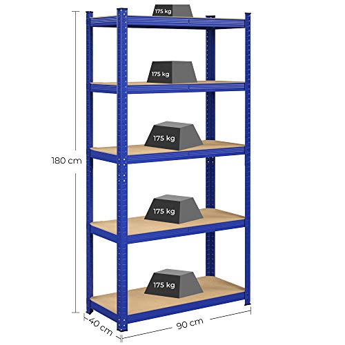 2 x stålreoler med 875 kg kapacitet, 40 x 90 x 180 cm, blå