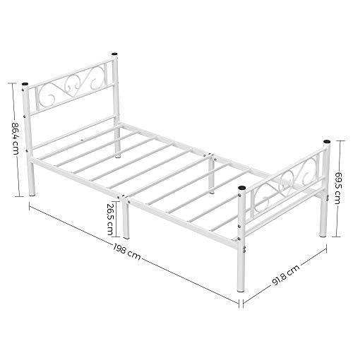 Hvid metal sengeramme, romantisk look, 90x210 cm