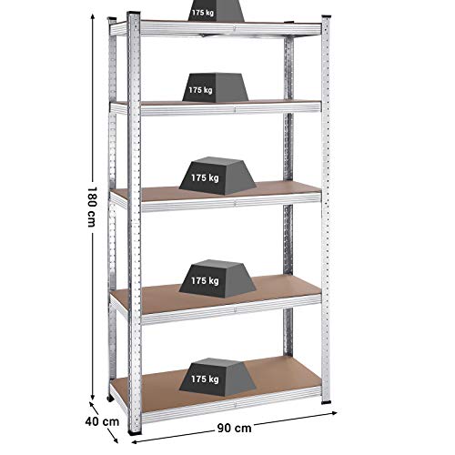 Reol til værksted & garage – 2 x stålreoler med 875 kg kapacitet, 40 x 90 x 180 cm, sølvfarvet