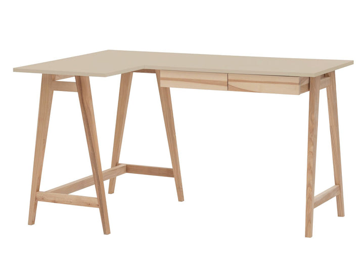 LUKA Asketræ Hjørneskrivebord B135 x D85cm Brun Beige Venstre Side