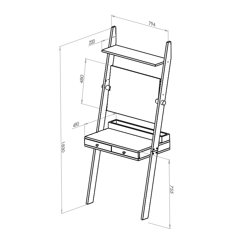 LENO sminkebord 79x183cm Asketræ Hvid