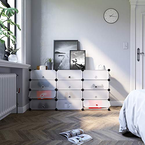 12 Cube Interlocking Shoe Rack Skab Garderobe Stående Opbevaring Organizer Campingskab Skab 95 x 37 x 107 cm - Lammeuld.dk