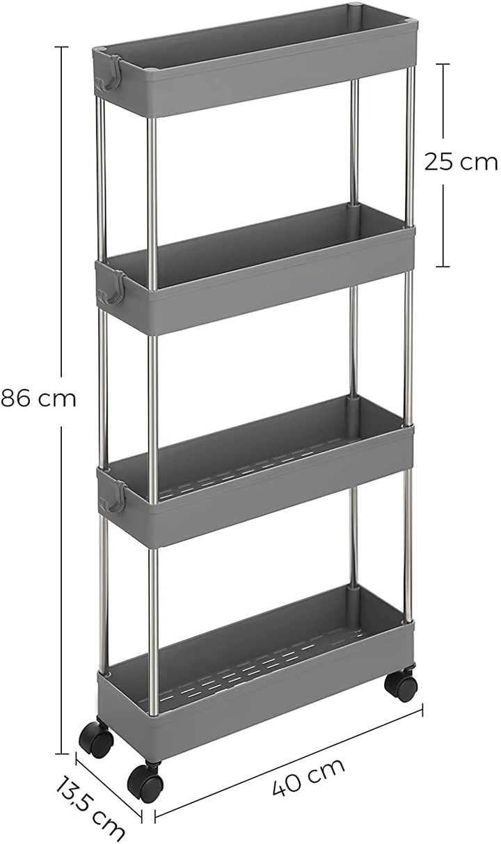 Pladsbevarende smal køkkenvogn / opbevaringsvogn, 40 x 13,5 x 86 cm, grå