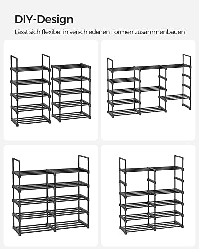 Skoreol med 10 hylder, Metalramme, 30x45x174 cm, Sort