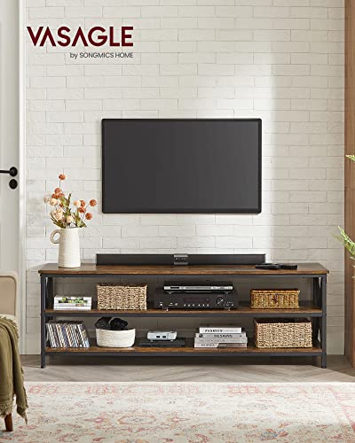 TV-stativ, TV-bord, TV-konsol til op til 65-tommers TV'er, X-formet stålramme, landlig industrielt design, 147 x 40 x 50 cm, rustik brun og sort