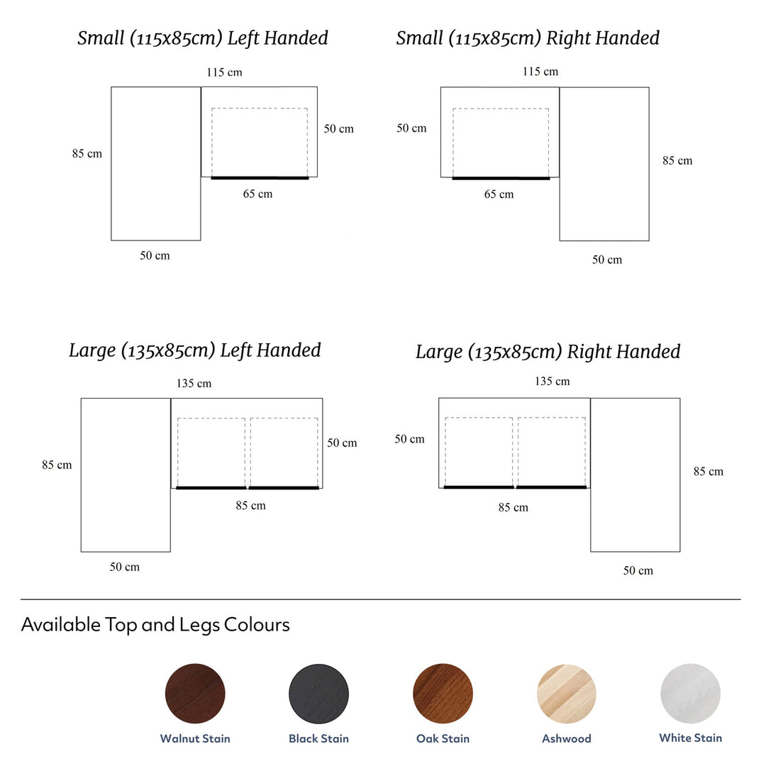 LUKA Ask L-formet skrivebord B135cm x D85cm Højrestillet