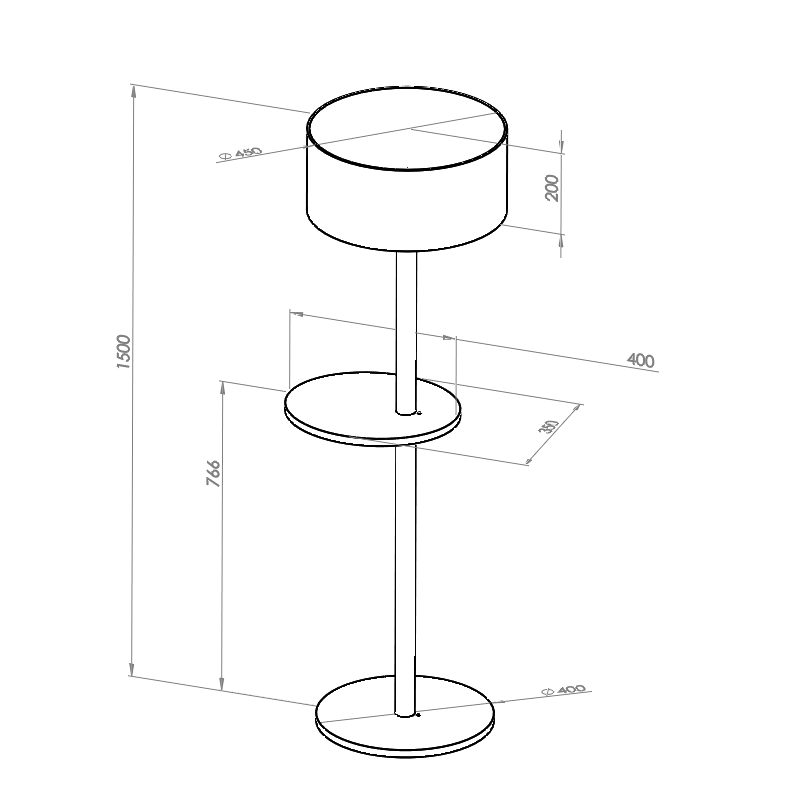 UFO Gulvlampe 45x150cm Hvid / Sort Lampeskærm