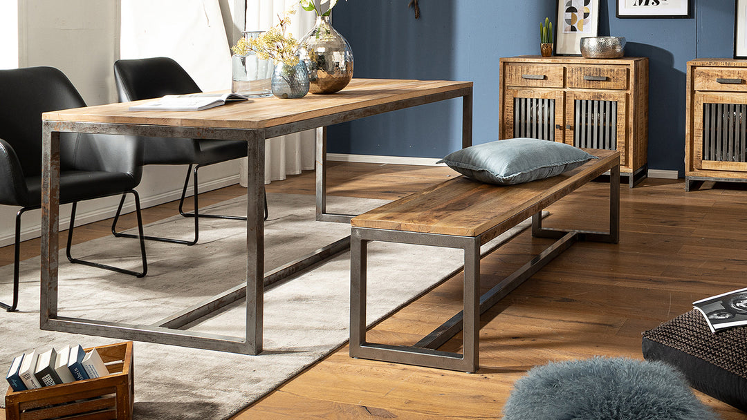 Entrébænk i mangotræ, 120x46x45cm, vintage-stil