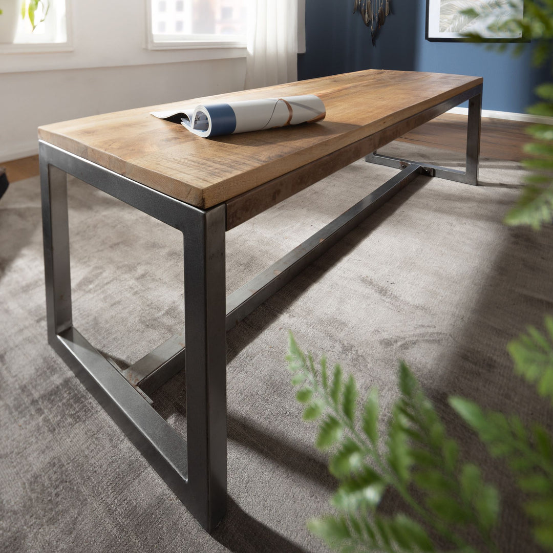 Entrébænk i mangotræ, 120x46x45cm, vintage-stil