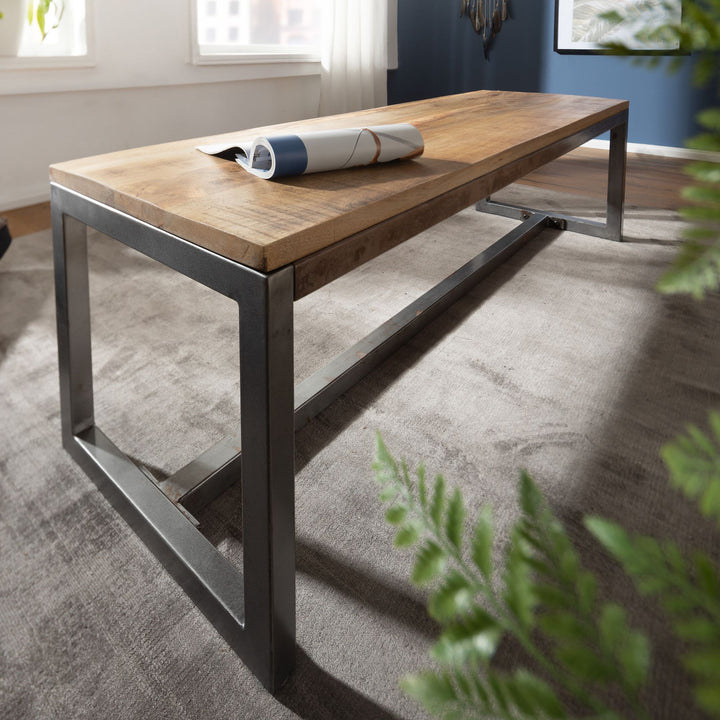 Entrébænk i mangotræ, 120x46x45cm, vintage-stil