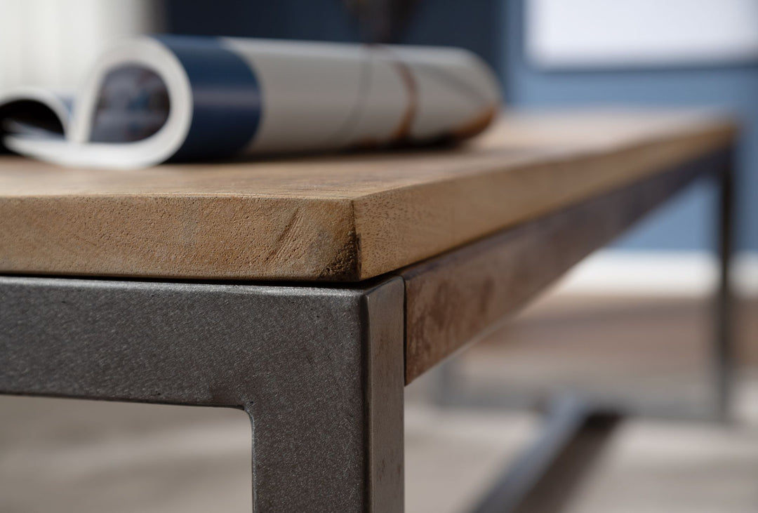 Entrébænk i mangotræ, 120x46x45cm, vintage-stil