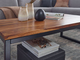 Sofabord / loungebord i massivt træ, 110x40x60 cm, industrielt look, brun
