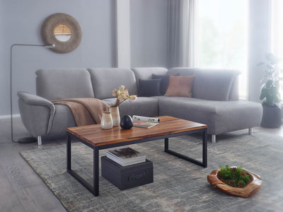 Sofabord / loungebord i massivt træ, 110x40x60 cm, industrielt look, brun