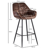 Barstol / bistrostol i trendy skandinavisk stil, ruskind stof, med ryglæn, 56x108x59 cm, brun