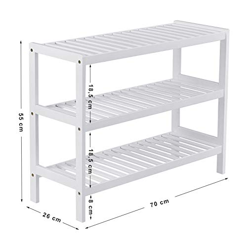 Bambussko Rack 3 Tier Opbevaringshylde Hold op til 12 par sko 70 x 25 x 55 cm (B x D x H), ideel til gang, badeværelse, stue - Lammeuld.dk