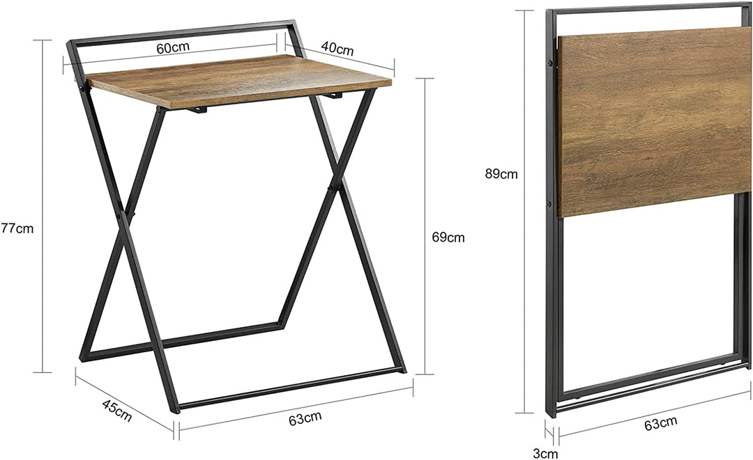 Dimensioner: Mål: L63 x P45 x H77 cm (sammenfoldet: 63x3x89 cm). MDF (E1) træpanel med en smuk PVC træfarvet finish sikrer et elegant udseende. Stellet er lavet af jern af høj kvalitet. Maksimal kapacitet: 50 kg.