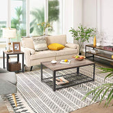 Sofabord, stort cocktailbord med rummelig bordplade og opbevaringshylde til stue, robust metalramme, let at samle - Lammeuld.dk