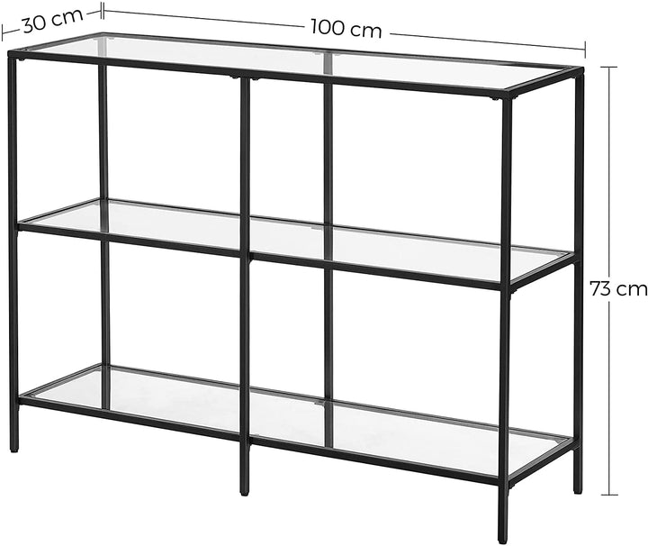 Reol med glashylder, hærdet glas, 100 x 30 x 73 cm, sort