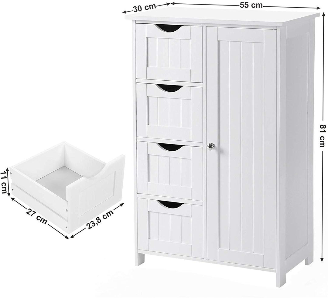 Fuldt mål i cm - Badeværelsesskab i landlig stil med 4 skuffer og hylder