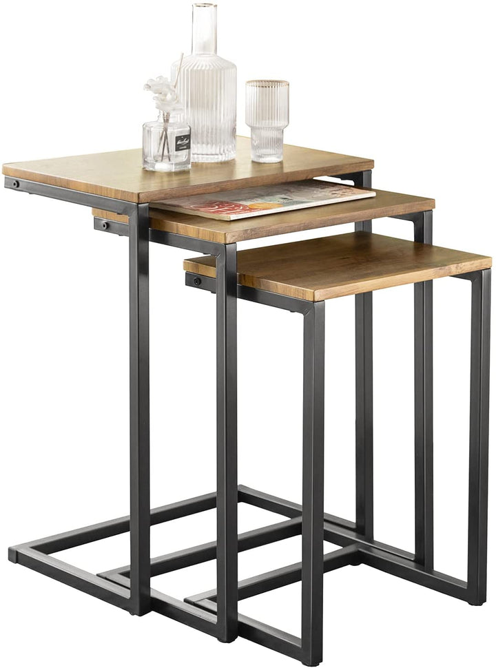 Sæt med 3 x sideborde / indskudsborde, brun