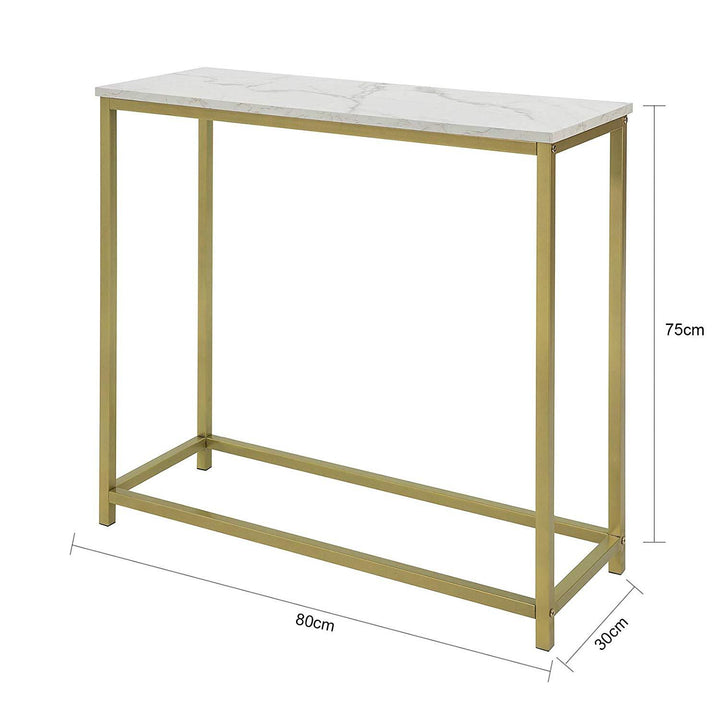 Konsolbord med bordplade i marmor-look, struktur guldfarvet