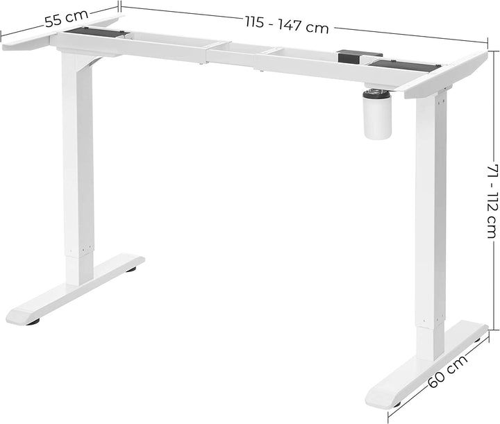 Skrivebordsstel, elektrisk højdejusterbart, stål, hvid