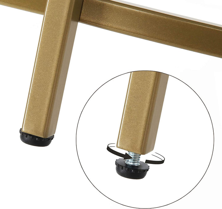 Rundt sofabord med glasplade og gylden jernramme - Lammeuld.dk