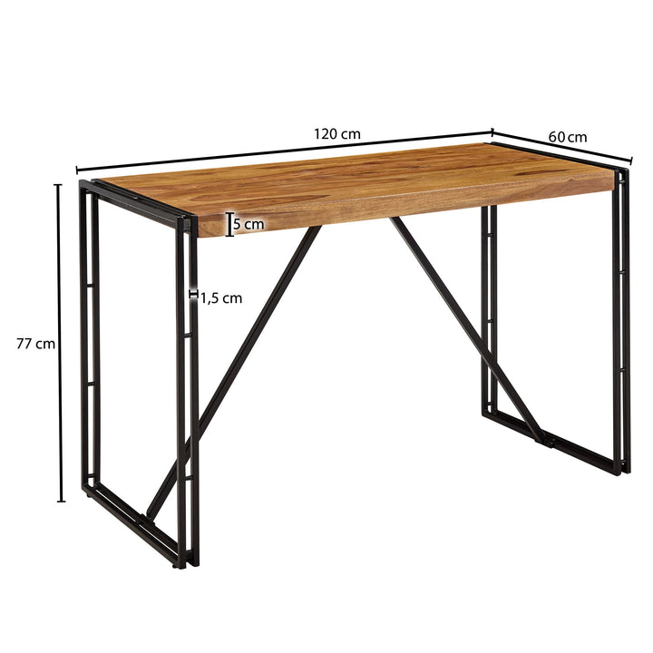 Skrivebord i massivt sheeshamtræ, 120x60x77cm, brun