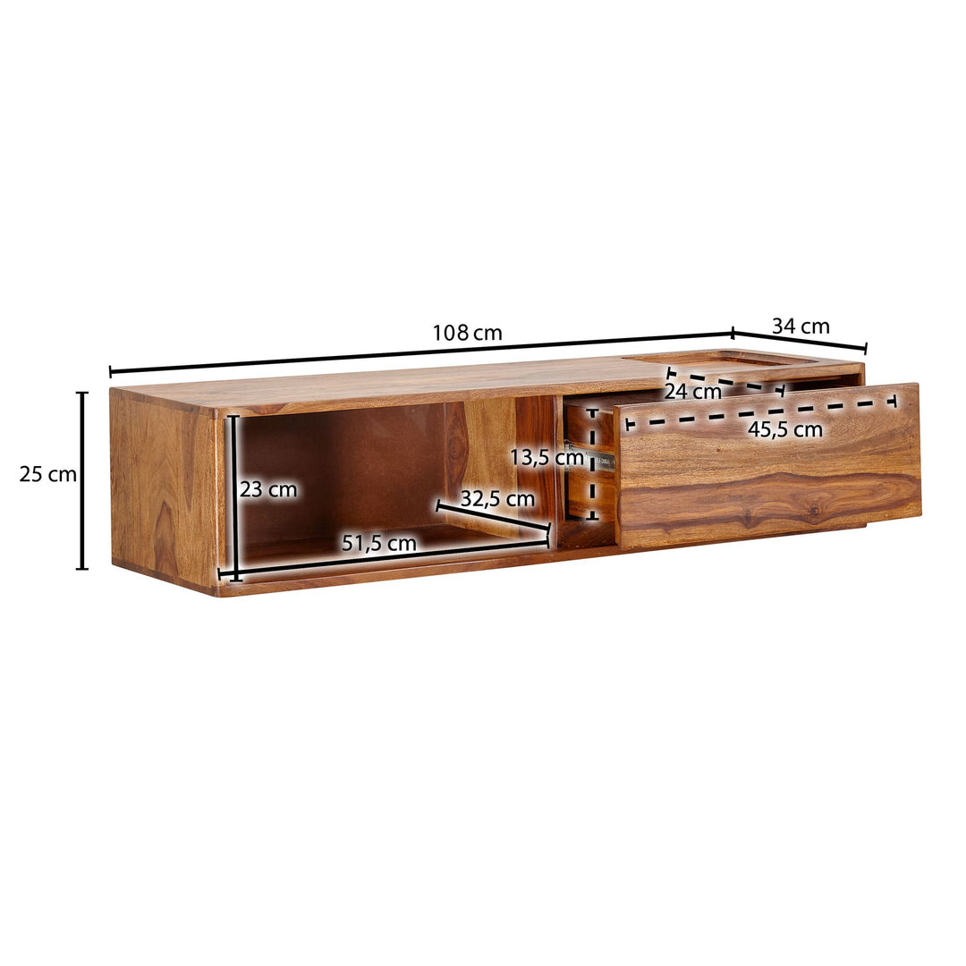 Stilfuldt TV-bord i massivt sheesham-træ, 108x25x34 cm, brun