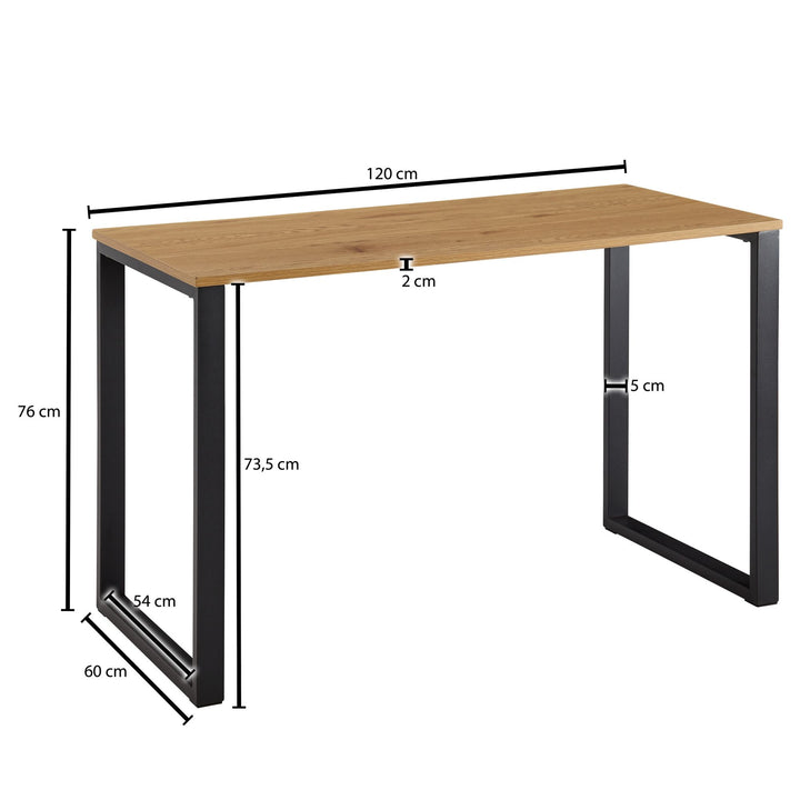 Stilfuldt skrivebord i japandi look, 120x60x76 cm, sort og naturfarvet eg