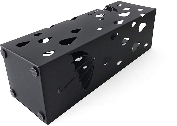 Paraplystativ i sort metal med grafiske udskæringer