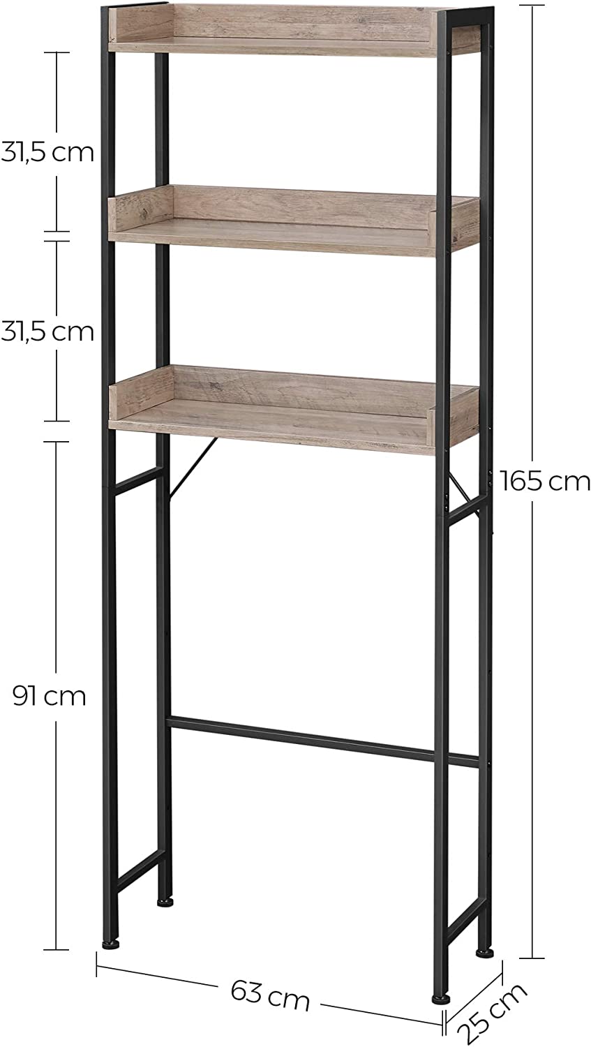 Toiletreol med 3 hylder, brun