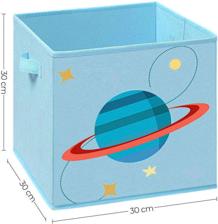 3 x opbevaringsbokse til børneværelset, blå med dekorationer