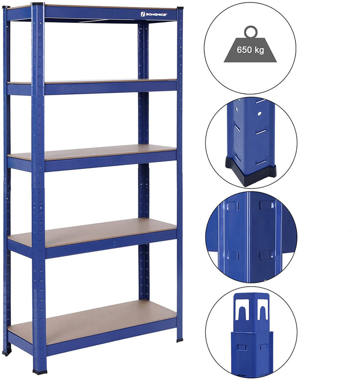 Robust reol med 5 hylder i industrielt look, 150 x 75 x 30 cm, blå