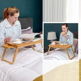 Laptop skrivebord, justerbar bambus sengebord og morgenbakke med 5 hældningsvinkler, kølehuller og skuffe - Lammeuld.dk