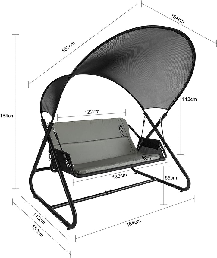 Havegynge til 2 personer, 164 x 152 x 184 cm, grå
