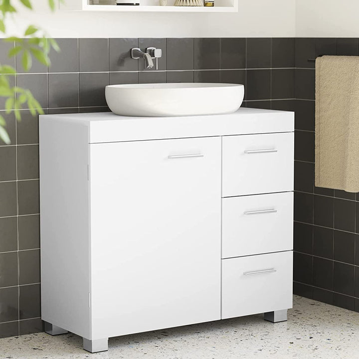 Underskab, badeværelsesskab med 3 store skuffer, badeværelsesskab, 2 rum bag døren, 30 x 70 x 64 cm, hvid