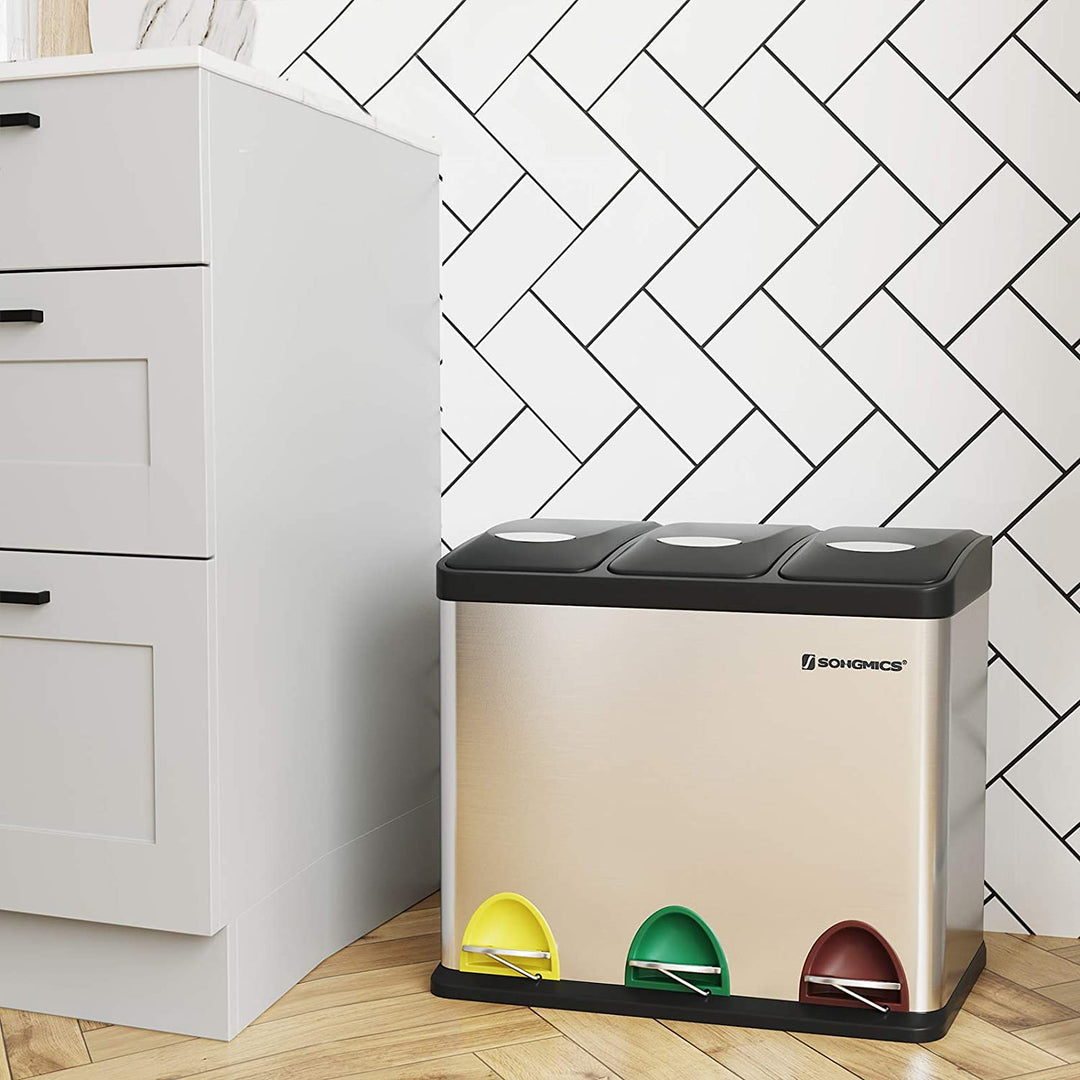 Affaldsspand med 3 rum til sortering - rustfrit stål (24 liter 3x8L) - Lammeuld.dk