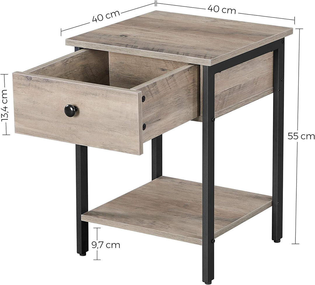 Enkelt sidebord / natbord, 40 x 40 x 55 cm, grå