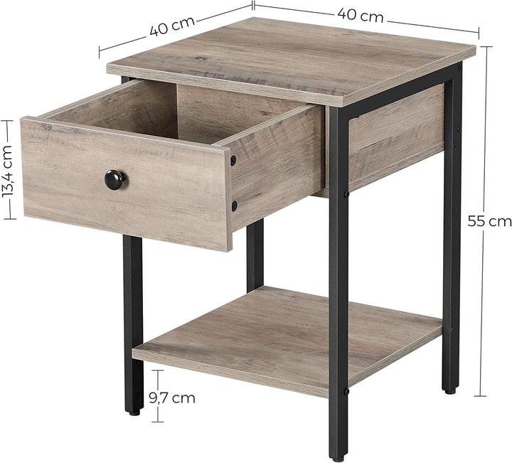 Enkelt sidebord / natbord, 40 x 40 x 55 cm, grå