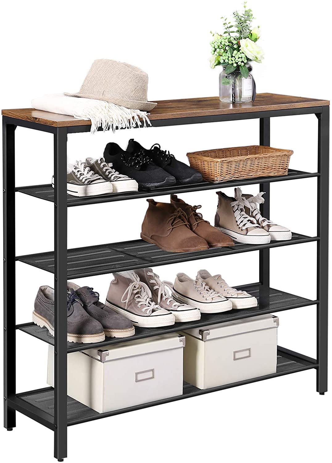 Skoreol med 4 trådhylder i vintage-look