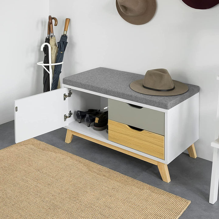 Tre-farvet skobænk / entrébænk med 2 skuffer og 1 skab, 80 x 38 x 51 cm