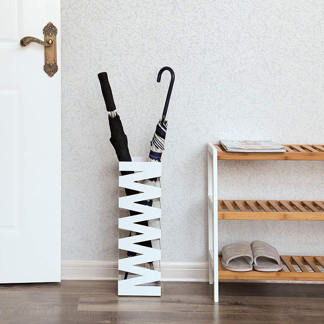 Paraplystativ med zigzagmønster, hvid - Lammeuld.dk