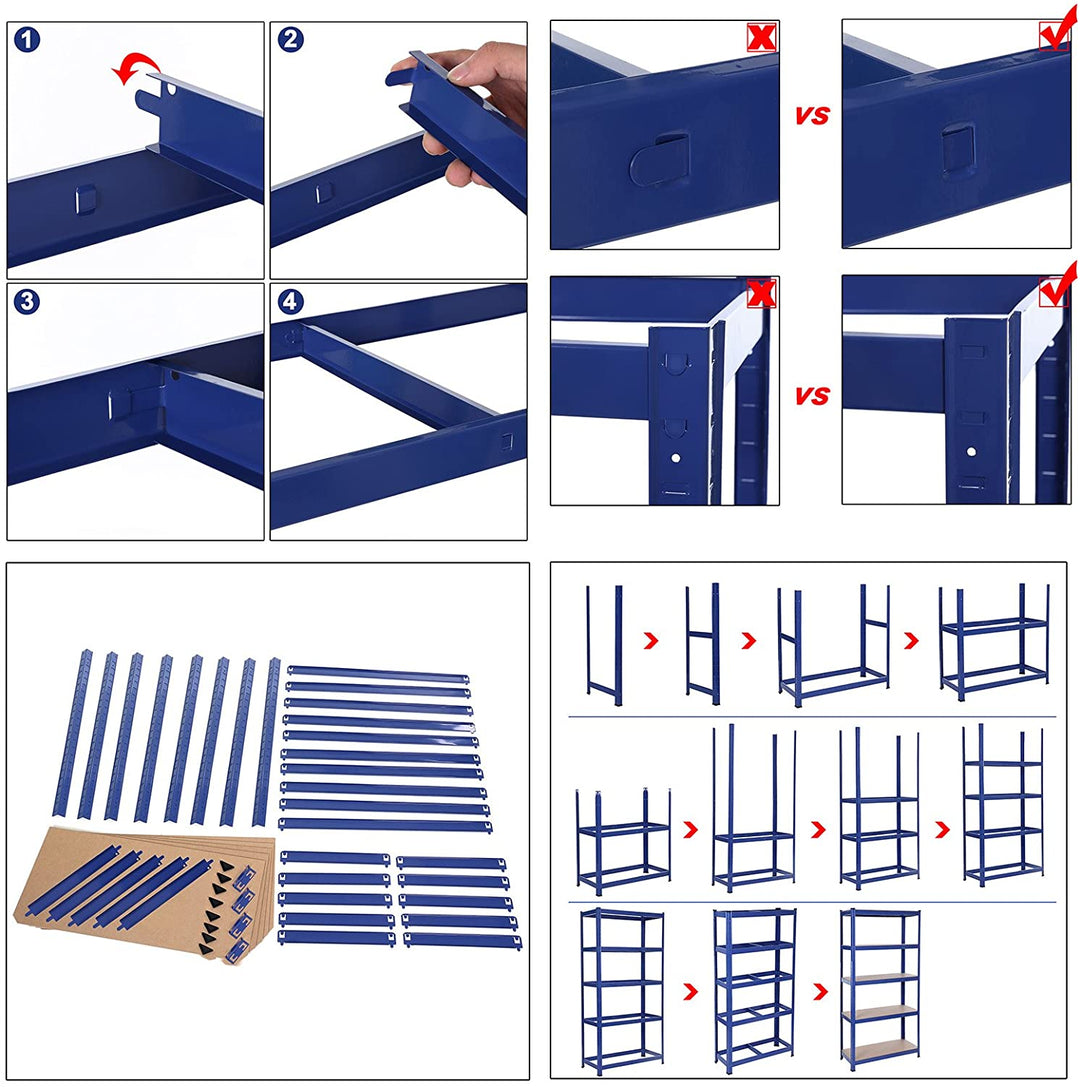 Robust reol med 5 hylder i industrielt look, 150 x 75 x 30 cm, blå