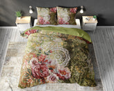 Grøn blomsterkunst sengesæt, 140 x 220 cm