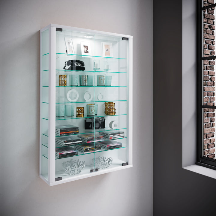 Vægvitrineskab uden LED belysning, 90x59x18 cm, hvid