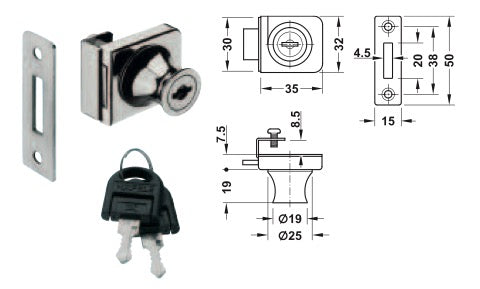 Dørlås til glasdøre, sølvfarvet